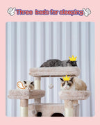 Gitelsnour Cat Tree, 74" Tower for Large Cats, Big Condo Hammock CCT030MU | Heavy duty, 3 Big Platforms, 2 Baskets, 2 Condos, Multi-Level Cat Scratching Posts, Indoor Cats Large Adult, Mushroom