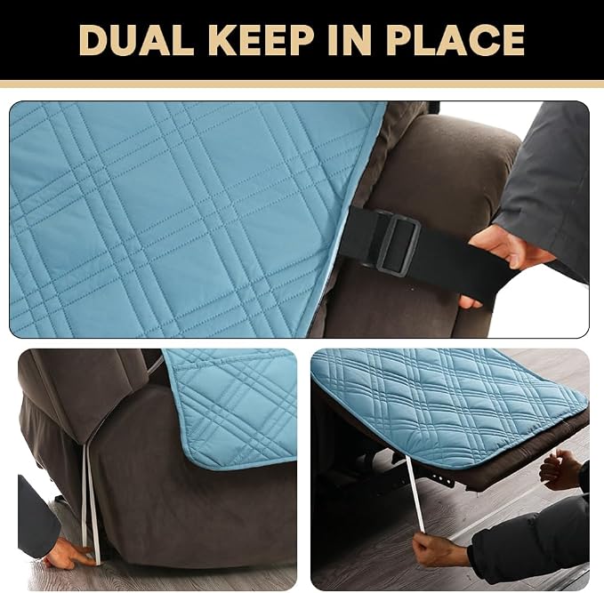 Recliner Cover 100% Waterproof Couch Cover Sofa Cover for Living Room Water Resistant Furniture Protector with Elastic Straps for Pets Dog(Recliner28,Smoke Blue)