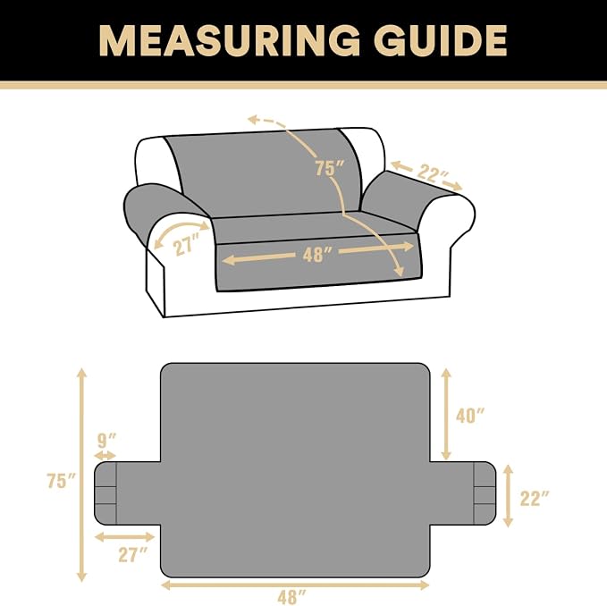 100% Waterproof Loveseat Covers for 2 Cushion Couch Sofa Covers Waterproof and Washable Sofa Slipcover with Side Pocket Furniture Protector with Elastic Straps(Loveseat 48", Smoke Blue)