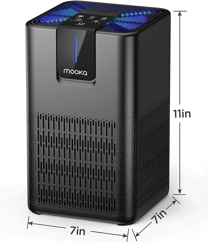 MOOKA H13 HEPA Air Purifiers for Home Large Room up to 1250 Ft², M05 Black | 15dB Ultra Quiet Air Cleaner for Bedroom Office with Aromatherapy, Perfect for Pet Hair, Dander, Dust, Smoke & Odors Filter