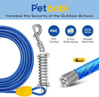 Petbobi Dog Tie Out Cable and Stake, 50ft Heavy Duty Dog Leads for Yard | 4in Shock Spring, 16in Spiral Ground Anchor, 360° No-Tangle Swivel, Chew-Proof Rustproof Wire, Up to 120 lbs, Outdoor Camping