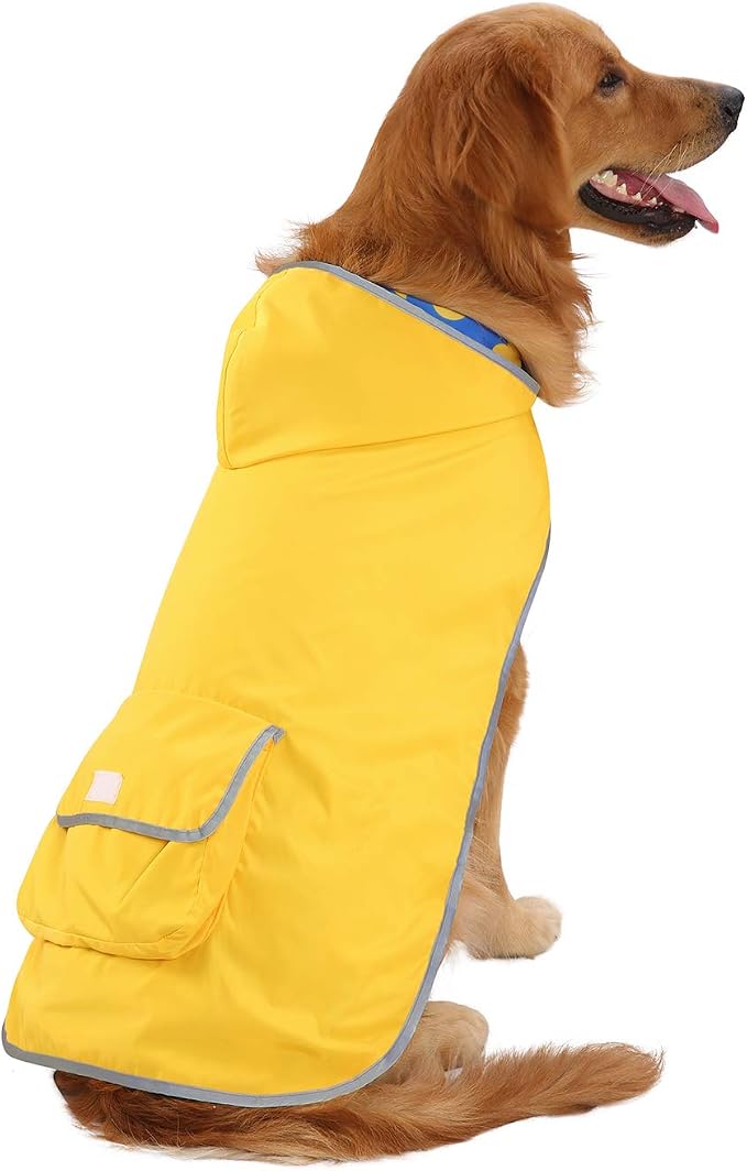HDE Reversible Hooded Dog Raincoat Slicker Poncho for Small Medium Large Dogs - Ducks Yellow - XXL - Polyester