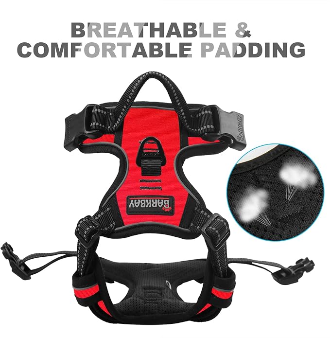 BARKBAY No Pull Dog Harness Front Clip Heavy Duty Reflective Easy Control Handle for Large Dog Walking(Red,M)
