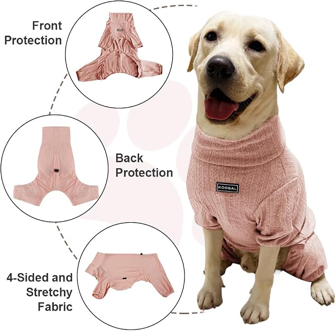 Dog Pyjamas PJS Sweater Clothing and Loungewear Suitable for Small to Medium Breeds of Dogs, Neutering Suits, Extra-Large Stretch Fabric, Four-Legged Dogs Clothes Pyjamas (Sweater Pink, L)
