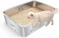 Low Entry Litter Box for Senior or Disabled & Injured Cats, Stainless Steel High Sided Enclosed Easy Step in Entry-Large Metal Kitty Litter Box for Kittens, Odor Control (23.6”x15.7”x5.9”)