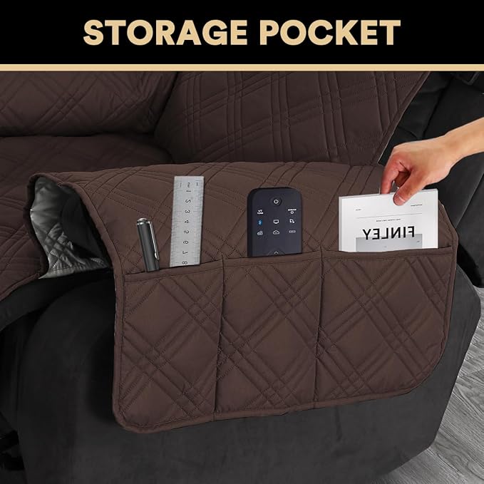 Recliner Cover 100% Waterproof Couch Cover Sofa Cover for Living Room Water Resistant Furniture Protector with Elastic Straps for Pets Dog(Recliner28,Brown)