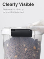 6 lb Airtight Dog Food Storage Container with Scoop, White | Airtight snap-lock lid, clear BPA-free body, and measuring cup keep dry dog or cat food, treats, cereal, and grain organized.