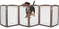 ZJSF Freestanding Foldable Dog Gate for House Extra Wide Wooden Brown Puppy Gate Stairs Dog Gates Doorways Tall Pet Gate 32 "Height 6 Panels Pet Fence