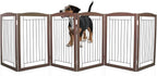 ZJSF Freestanding Foldable Dog Gate for House Extra Wide Wooden Brown Puppy Gate Stairs Dog Gates Doorways Tall Pet Gate 32 "Height 6 Panels Pet Fence