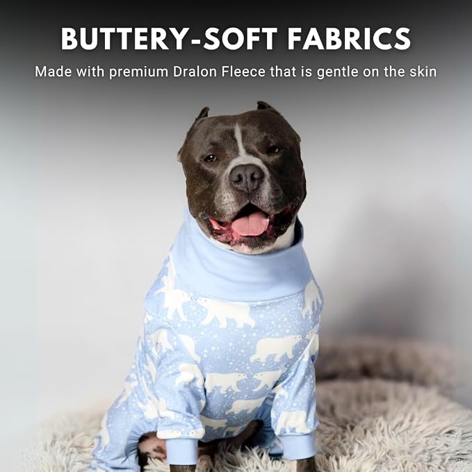 Spark Paws Dog Pajama, Dog Recovery Suit Male, Onesie, Ultra-Soft and 4-Way Stretch, for Small Medium and Large Breeds - Snowy Polar Bear - M