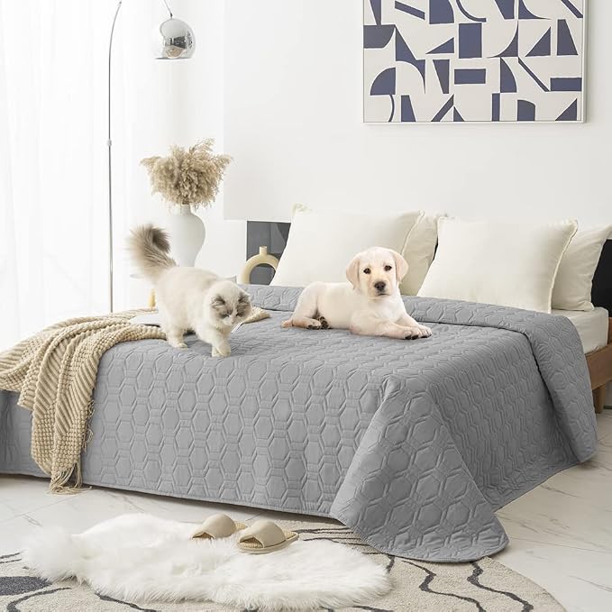 Tcksstex Waterproof and Non-Slip Dog Bed Cover and Pet Blanket Sofa Pet Bed Mat ，car Incontinence Mattress Protectors Furniture Couch Cover for Most Cats Dogs, Pets（82x102-Light Grey）