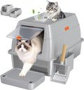 XL Enclosed Stainless Steel Litter Box with Lid, Light Gray | covered, High Sided, Rustproof & Leak Proof, Easy Clean, Odor Control, Includes Scoop & Step