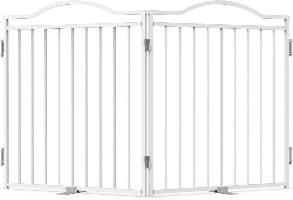 No Pawblems Freestanding Pet Gate for Doorways, 2-Panel Foldable Indoor Metal Pet Fence for Extension, Extra Wide Puppy Gate for Stairs, Deck, Yard, 52" W x 30 H, White