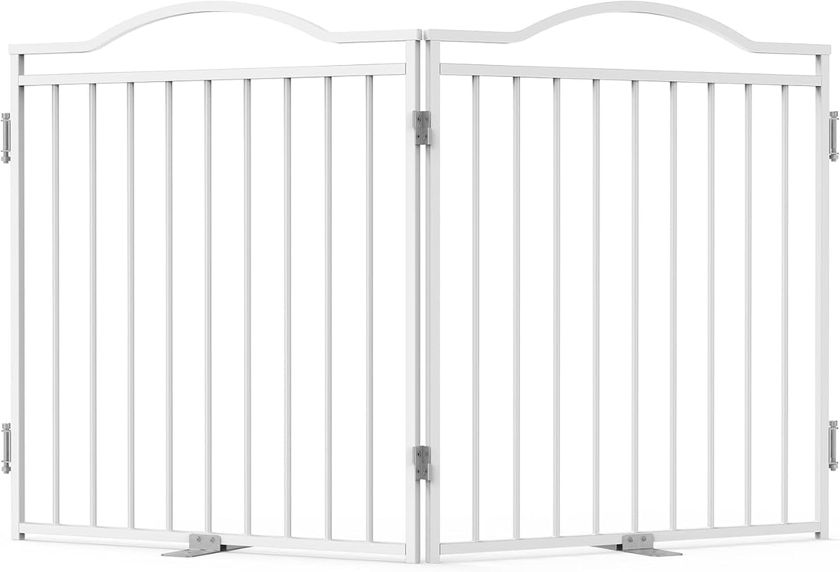 No Pawblems Freestanding Pet Gate for Doorways, 2-Panel Foldable Indoor Metal Pet Fence for Extension, Extra Wide Puppy Gate for Stairs, Deck, Yard, 52" W x 30 H, White