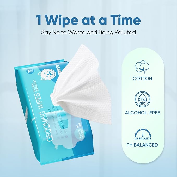 Natural Pet Grooming Wipes, 100 Fresh Counts, Extra Moist & Thick for Dogs & Cats, Puppies & Kittens