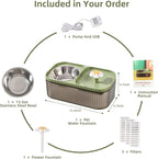 Cat Water Fountain and Food Bowl, 3L/101oz Ultra Quiet Pet Water Dispenser with Smart Pump and 3 Replacement Filters, Automatic Flower Fountain & Stainless Steel Bowl (Black & Green)