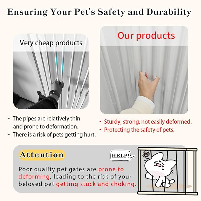 Lumizone Extra Tall Cat Gate 61.02" High 29.92"-59.44" Wide Pet Gate White | Dog Gate for Doorway Hallway Stairs Pressure Mounted Extra Wide 1.37" Gap No Drilling Auto-Close One-Handed Operation
