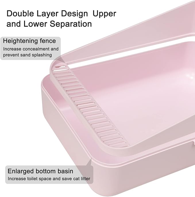 Sfozstra High Sided Cat Litter Box: Open Top Anti Tracking Design | Easy Cleaning / Comfortable Entry / For Cats Under 13 lbs / Apartment Friendly / Everyday Litter Care