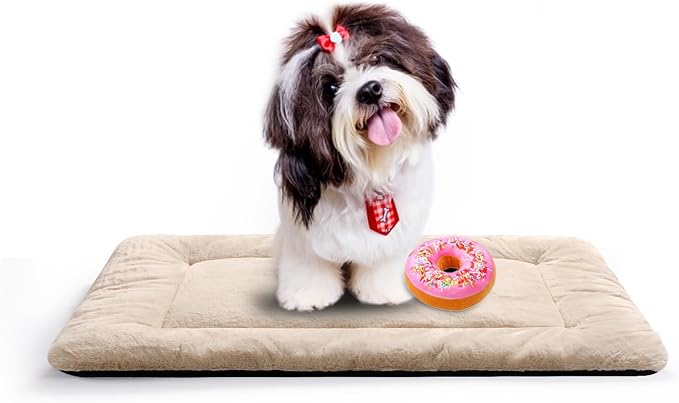 Dog Beds Crate Pad for Small Dogs Ultra Soft Dog Crate Bed Washable & Anti-Slip Kennel Pad for Dogs Cozy Sleeping Mat,Cream 24inch