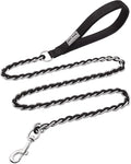 S-ETOVUS-Chain Dog Leash, Bite-Proof Metal Leash, with Padded Handle，Black | Three Sizes 7.25FT/5.2FT/4FT, Woven From Nylon Rope And Chain, Durable And Bite-Resistant, Comfortable With Padded Handles