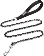 S-ETOVUS-Chain Dog Leash, Bite-Proof Metal Leash, with Padded Handle，Black | Three Sizes 7.25FT/5.2FT/4FT, Woven From Nylon Rope And Chain, Durable And Bite-Resistant, Comfortable With Padded Handles