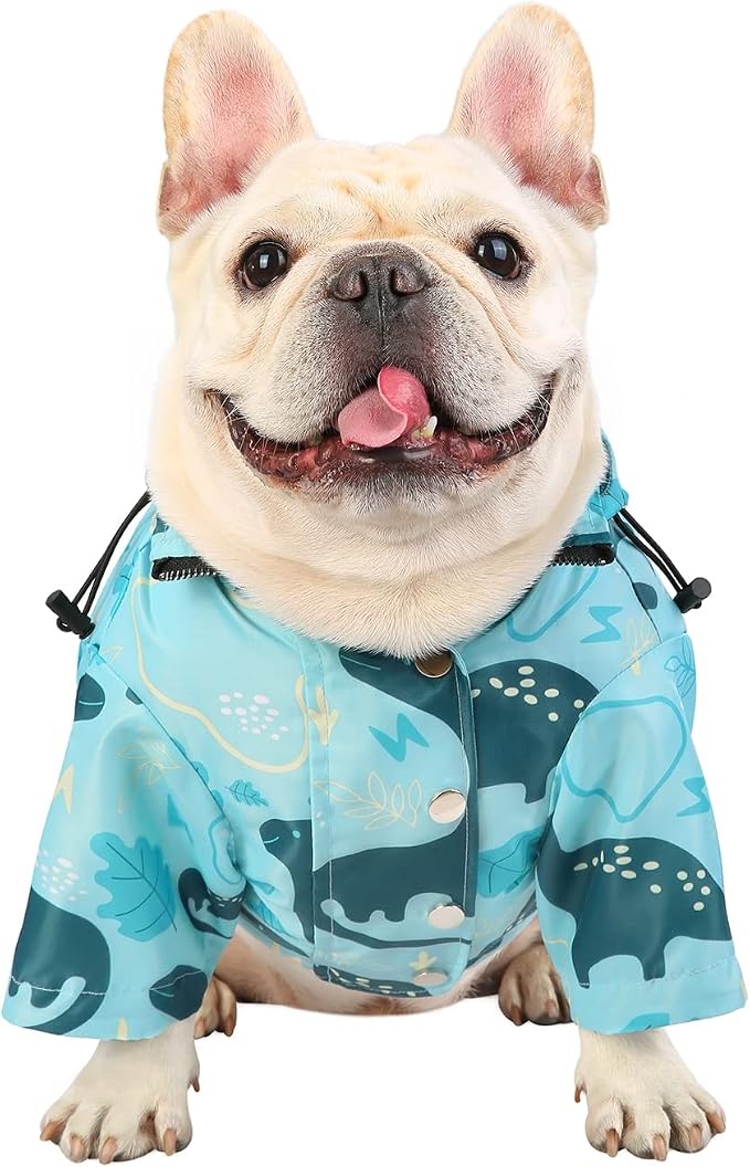 HDE Double-Layer Zip Dog Raincoat Poncho with Removable Hood and Leash Hole for Small to 3XL Dogs and Puppies - Dinosaurs - M - Polyester