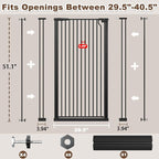 Fairy Baby 51.1" Extra Tall Pet Gate for Doorway 29.5"-40.5" Wide Dog Gate | Dog Barrier Indoor for Cat Doggie Puppy, No Jumping Over & No Climb Cat Gate, Auto-Close Metal Child Safety Proof Gate, Black