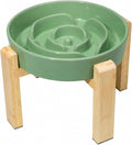 Elevated Slow Feeder Dog Bowl, 8.8" Ceramic Maze Dog Bowl with Stand | 3.2 Cups Slow Feeding Dog Dish for Fast Eaters, 7" Tall Anti-Slip Raised Slow Feeder for Medium to Large Breeds, Green