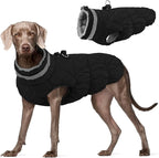 FUAMEY Dog Winter Coat Fleece Warm Large Dog Coat with Harness Built in | Dogs Cold Weather Fleece Coats Zip up Reflective Dog Winter Vest Windproof Water Resistant Snow Coats Solid Black XXL