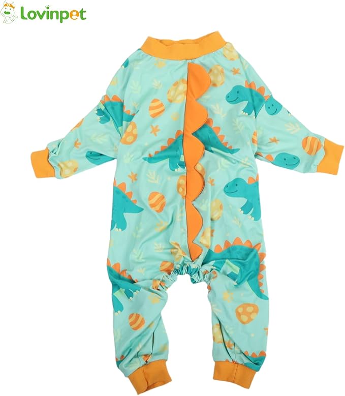 LovinPet Large Dog Pajamas, Four-Leg Stretch Onesie Bodysuit, Lightweight UV-Shielding Pajamas, Anti-Lick Calming Recovery Suit for Surgery, Pull-On for Medium and Large Breeds,Green Orange,XL