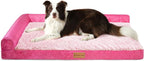 Patas Lague Orthopedic Large Dog Bed Pet Sofa Beds 42''X28''Pink | L Bolster Egg-Crate Foam Dog Couch For Large Sized Dogs, Waterproof Removable Washable Cover, Pet Mat with Nonskid Bottom