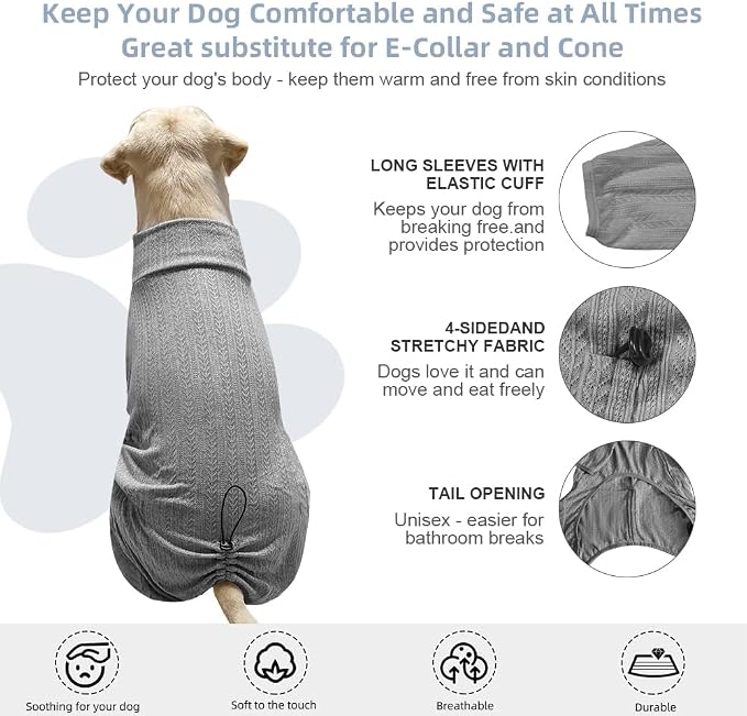 Dog Pyjamas PJS Sweater Clothing and Loungewear Suitable for Large to Giant Breeds of Dogs, Neutering Suits, Extra-Large Stretch Fabric, Four-Legged Dogs Clothes Pyjamas (Sweater Gray, XL)