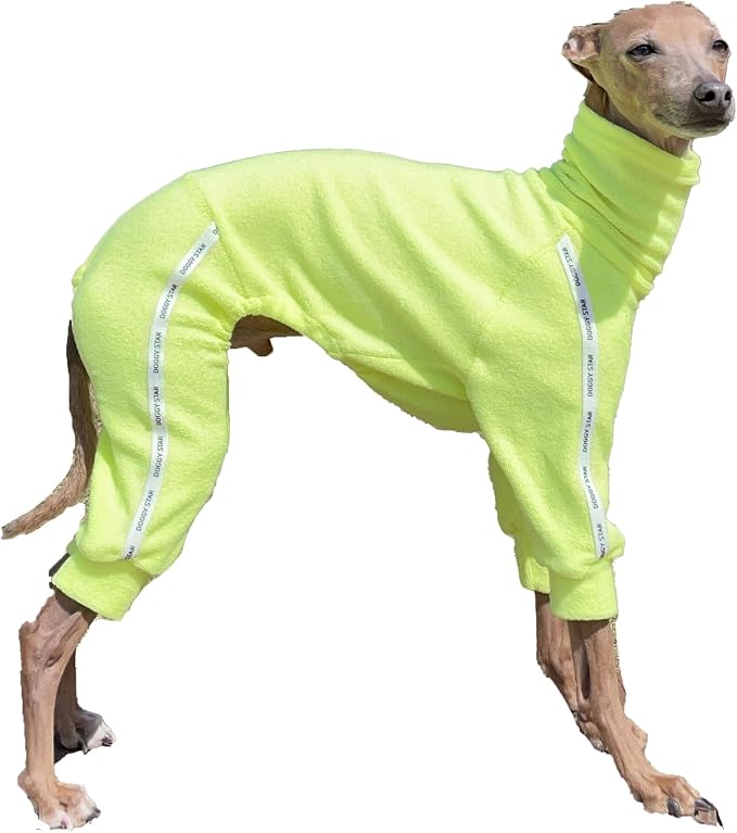D Doggy Star Italian Greyhound Clothes Stretchy Towel Sports Onesie Outfit Whippet for Dog Coat (M,TWL Neonyellow)