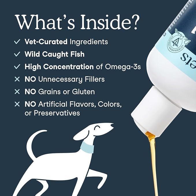 Fera Pets Liquid Fish Oil - Non GMO Omega 3 for Dogs & Cats, 8 oz | Non-GMO Omega 3 Fish Oil for Dogs & Cats with Vitamin E that Supports Joint, Heart, Skin & Coat Health