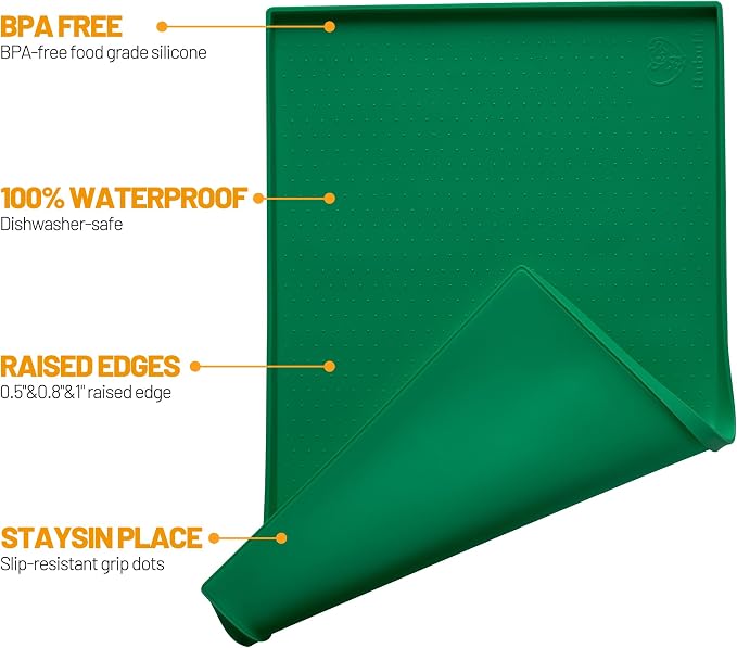 Hubulk Dog Feeding Mat,100% Waterproof Food Grade Silicone Pet Food and Water Bowl Placemat,Dishwasher, High Raised Edge to Prevent Spills,Nonslip Tray to Stop Messes on Floor(19"x12"x0.5",Hunter
