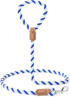 Mile High Life Rainbow Dog Leash Braided Cotton Rope w Leather-Wrapped Ends | Rust-proof 360° swivel clasp, Heavy-duty for medium/large breeds. Great for weddings, daily walks (4FT, 1/2", Blue Gradient)