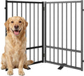 SNUOWU Full Metal Freestanding Dog Gate with Door, 32''Height Foldable Pet Dog Fence for Indoor & Outdoor, 2 Panels Extra Wide Free Standing TallDog Gates for Doorways,House,Stairs,Porch,Deck,Yard