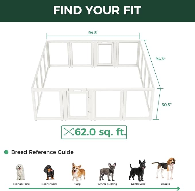 FXW AuraSpace Clear Acrylic Indoor Dog Playpen, 30" H, 16 Panels, White | Open View, Modern Home Fit, No Climbing Bars, Tool-Free Setup, For Small & Medium Dogs