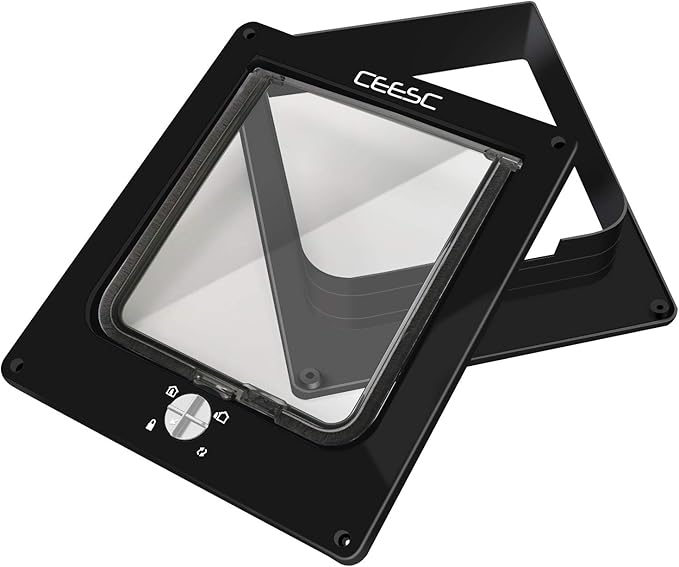 CEESC X-Large Cat Door for Interior/Exterior, for Pets <24.8", Black | Rotary 4-Way Lock, Weatherproof, Fits doors 1.26-2.14", Adjustable tunnel depth, Upgraded version