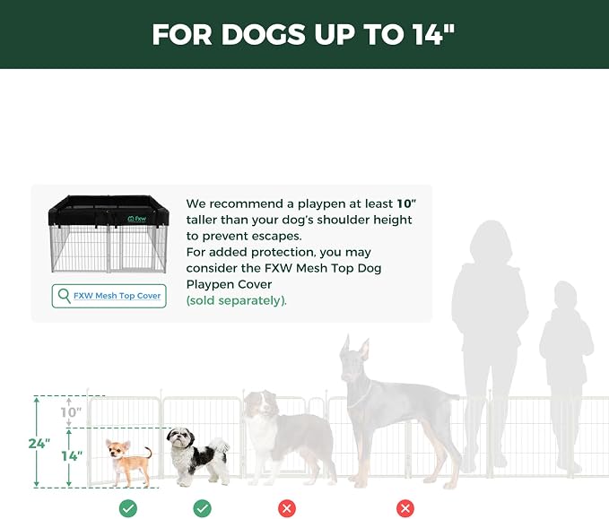 FXW Rollick Dog Playpen, Indoor, Yard & RV Camping, 24" H, 8 Panels | Easy setup, Heavy-duty, DIY layouts, Walk-through gate, for Puppies & Small Dogs, Patented