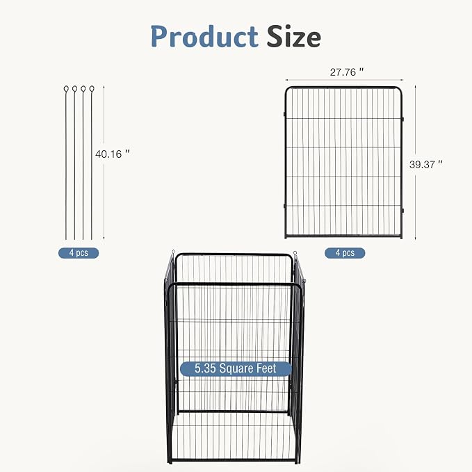 DUMOS Dog Playpen Indoor, Metal 40 Inch 4 Panels Foldable Pet Fence with Door, Outdoor Small Medium Large Dog Puppy Portable Exercise Play Pen for RV Camping, Trips, Play Yard