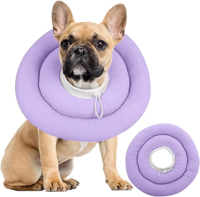 IDOMIK Dog Recovery Collar, Waterproof Soft Dog Cone After Surgery | Comfy Protective Elizabethan Collar Alternative for Dogs Cats, Adjustable Pet Neck Donut Cone Anti-Licking Wounds,Purple,L
