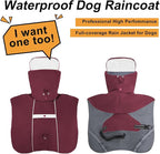 Pet Dog Raincoat Jacket Large Dog Rain Poncho with Transparent Hood, Double-Layer Structure, Adjustable, Waterproof, and Reflective, Suitable for Medium to Large (Wine Red, 3XL)