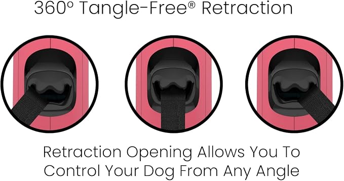 TUG Monochrome 360° Tangle-Free Retractable Dog Leash | 16 ft Strong Nylon Tape (Medium, Pink)