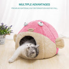 Cat Beds for Indoor Cats-Cat Bed Cave,Cute Lively Pufferfish Shape,Pink L | 2 in 1 Cats House for Kitten with Removable Washable Cushioned Pillow,Soft plush cat Tent for cat Hideaway,Machine Washable