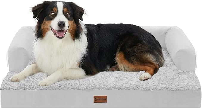Orthopedic Washable Dog Bed for Medium Dogs, 35x22in, Grey White | Orthopedic Foam Relieves Joint Pressure, Bolsters Supports Head And Neck, Washable Cover, Non-Slip Bottom
