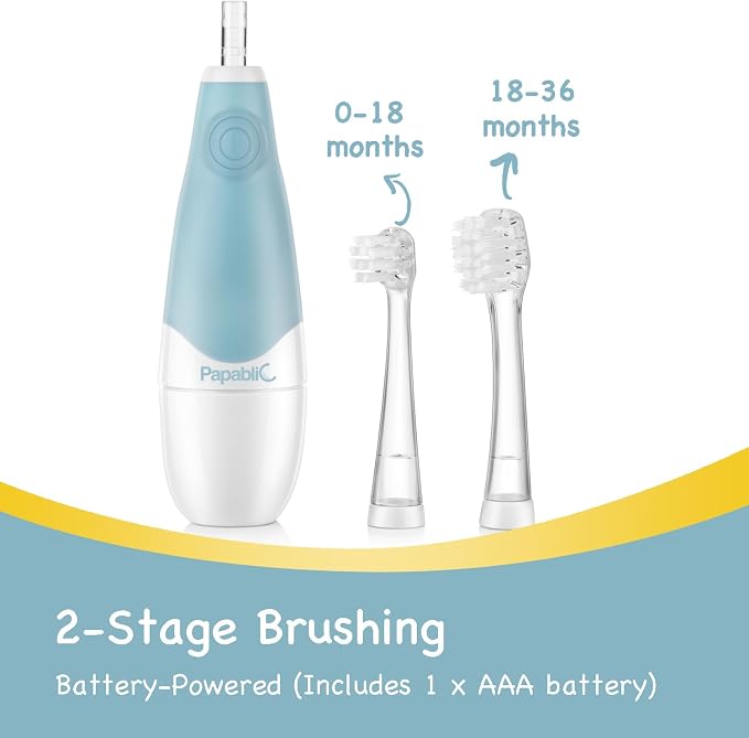 Papablic Baby Sonic Electric Toothbrush for Aged 0-3 Toddler, Blue | BabyHandy 2-Stage Toddler Electric Toothbrush for Babies and Toddlers Ages 0-3 Years