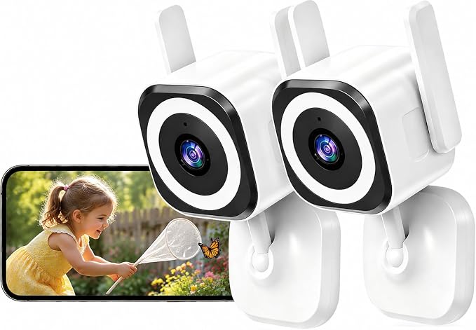 2K Indoor Outdoor Security Cameras for Home Security, Baby Monitor, 2Pack | 5G/2.4G WiFi Camera for Dog/Pet, Color Night Vision, 4X Zoom, 2-Way Audio, IP66, SD/Cloud, Plug-in