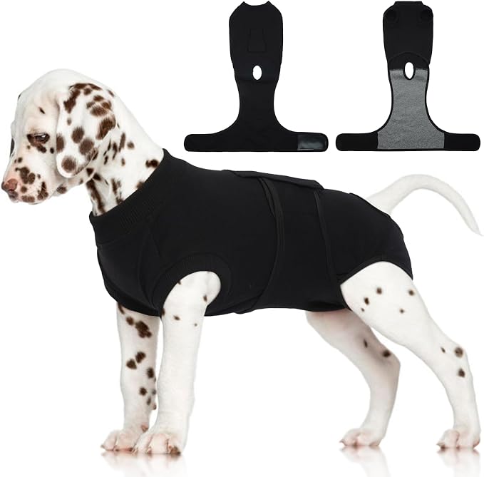 FUAMEY Dog Recovery Suit Male,Dogs Surgery Neuter Suits Puppy Spay Shirts | for Female Protect Dog's Skin Anti Licking Abdominal Wounds Doggie Onesie Pet Bodysuit Alternative to Cone Black XS