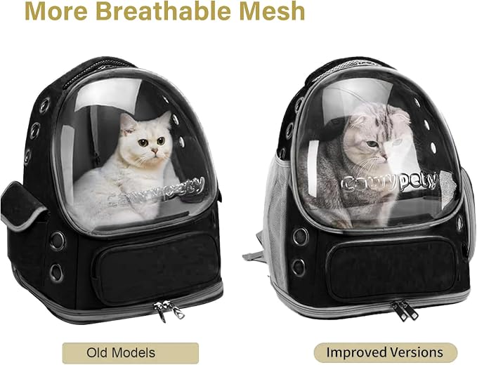 Cawypety Cat Backpack Carrier Large Space Bubble Backpack up to 12lbs Black | Breathable Mesh, Safety Leash, Sturdy, Transparent & Foldable Pet Carrier for Travel Hiking, Pet Backpack for Kitty Small Dog